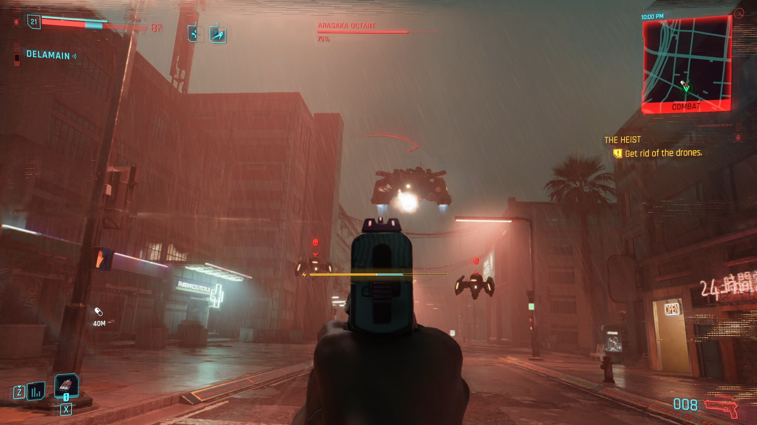 Although greatly softened, we see that it isn't just Konpeki - the whole city is pink and green.